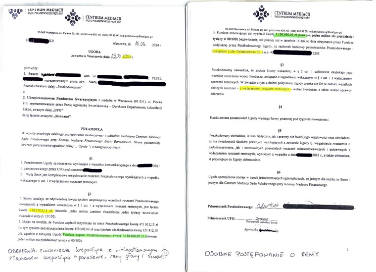Dokument sprawy - Ugoda mediacyjna UFG - ponad 1,6 mln zł