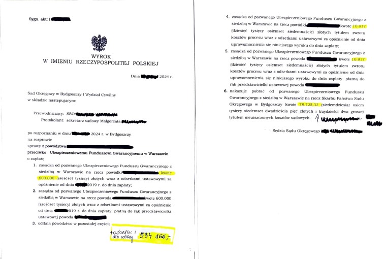 Dokument sprawy - Wyrok przeciw UFG po smierci osoby bliskiej