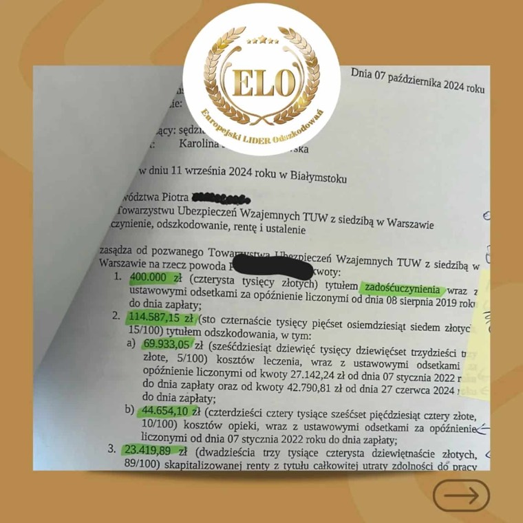 Dokument sprawy - Wyrok - renta i zadośćuczynienie po wypadku komunikacyjnym