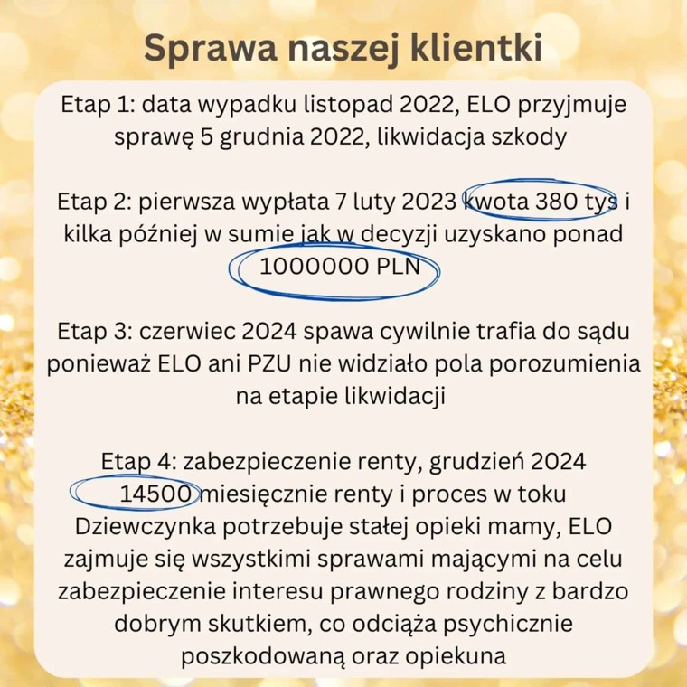 Dokument sprawy - Sprawa klientki - ponad mln zł i renta